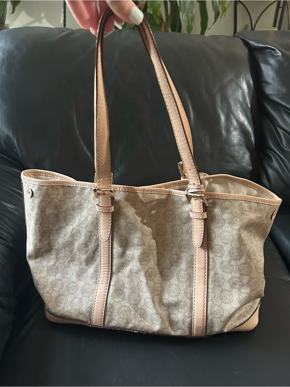Michael Kors Beige Monogram Tote with Light Pink-Tan Trim